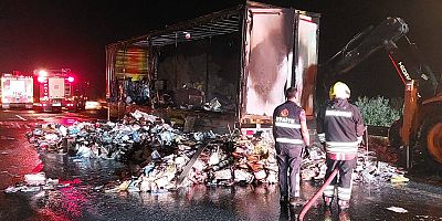 Seyir halindeki TIR alev alev yandı...