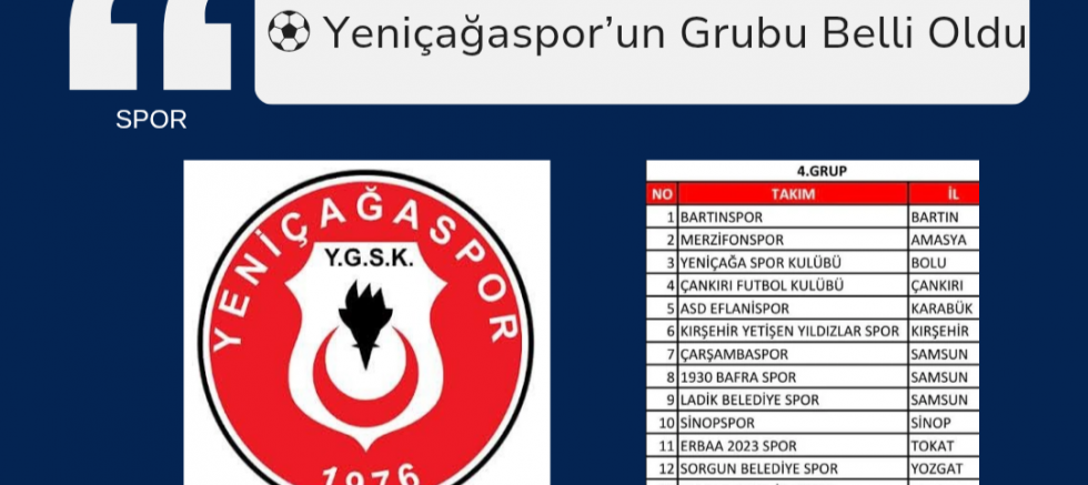  Yeniçağaspor’un Grubu Belli Oldu